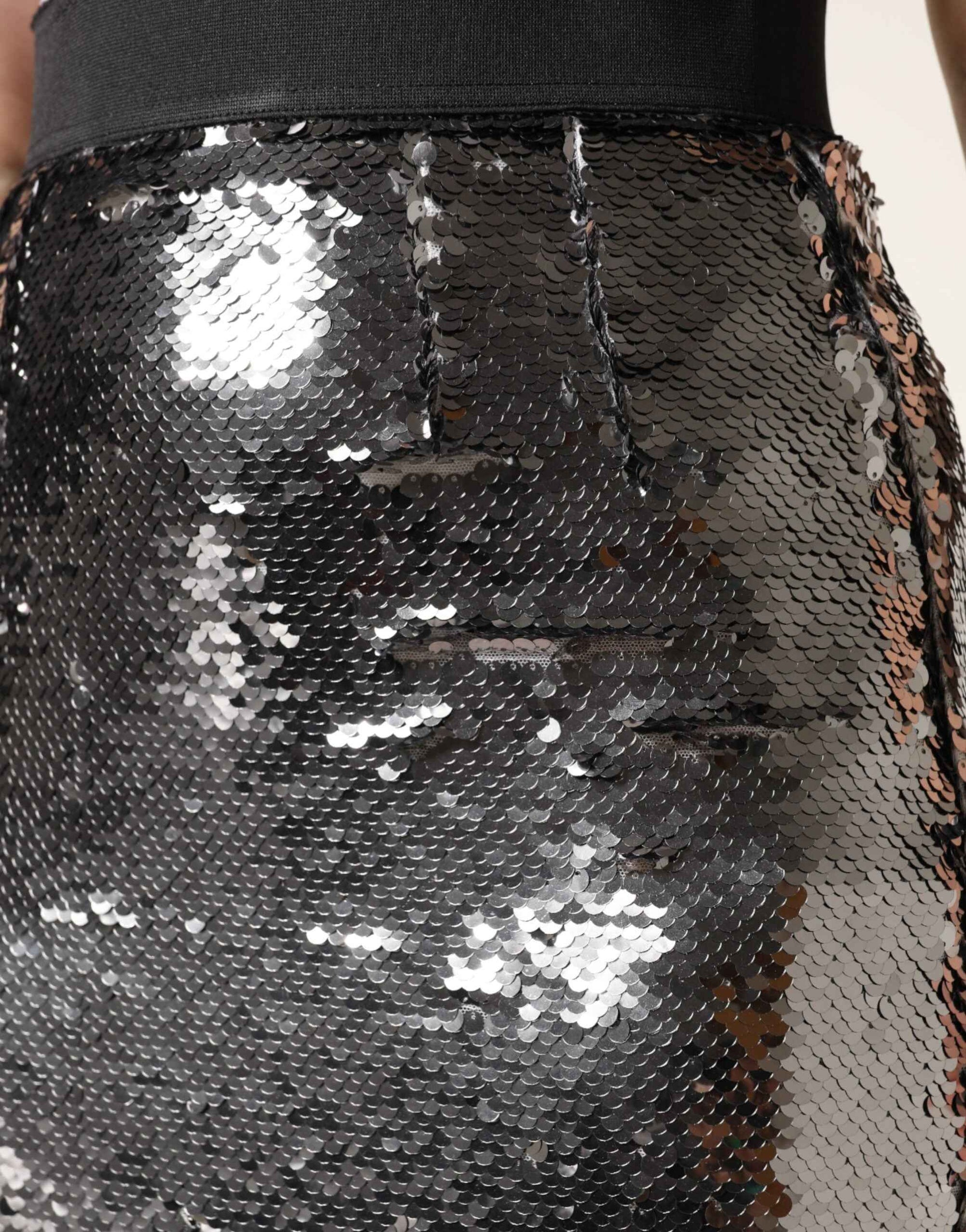 Dolce & Gabbana Metallic Gray Sequin High Waist Mermaid Skirt