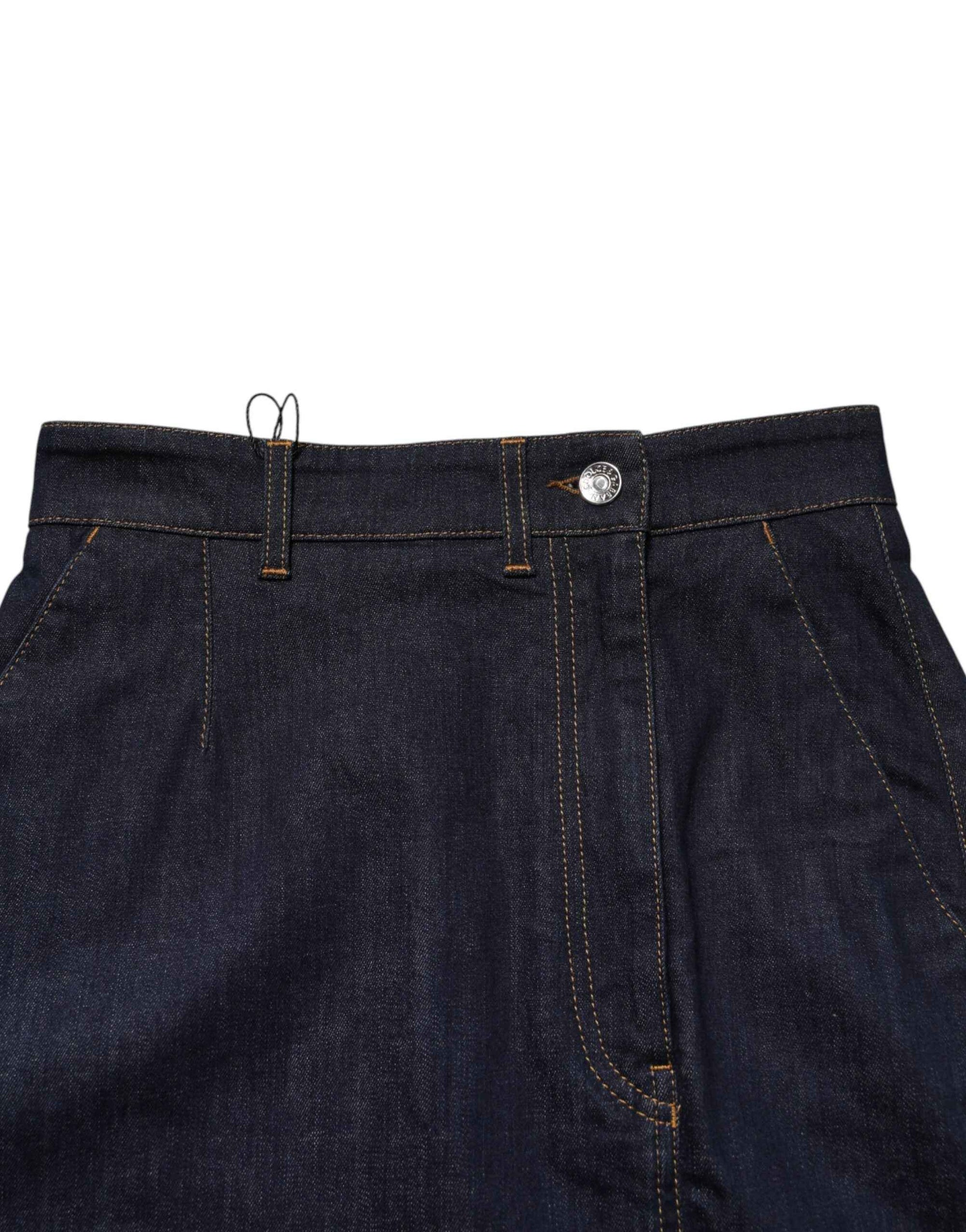 Dolce & Gabbana Dark Blue Cotton A-line Denim Midi Skirt