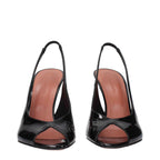 Amina Muaddi Black Leather Stiletto Heel Sandals