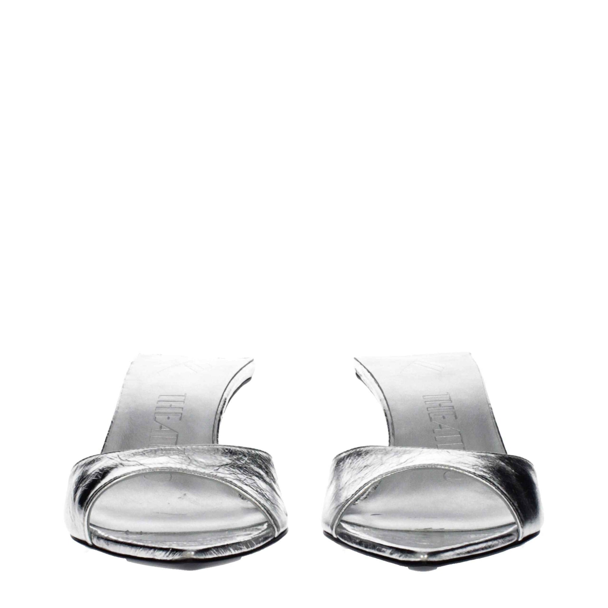 The Attico Gray Leather Flat Sandals