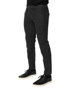 Maison Clochard Dark Gray Cotton Mid Waist Skinny Men Denim Jeans