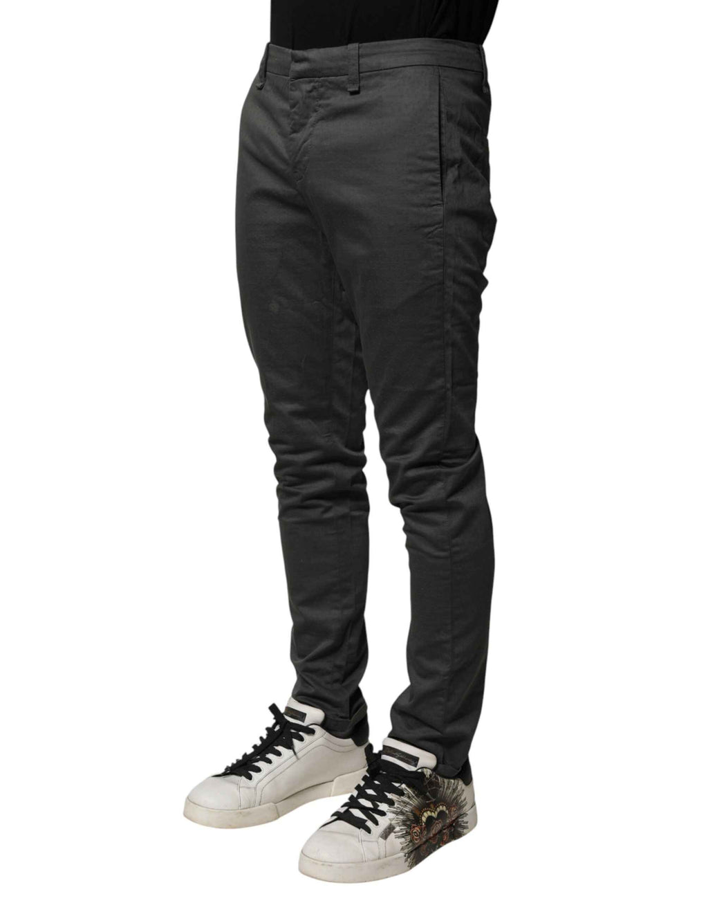 Dondup Dark Gray Cotton Mid Waist Skinny Men Chino Trouser Pants