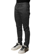 Dondup Dark Gray Cotton Mid Waist Skinny Men Chino Trouser Pants