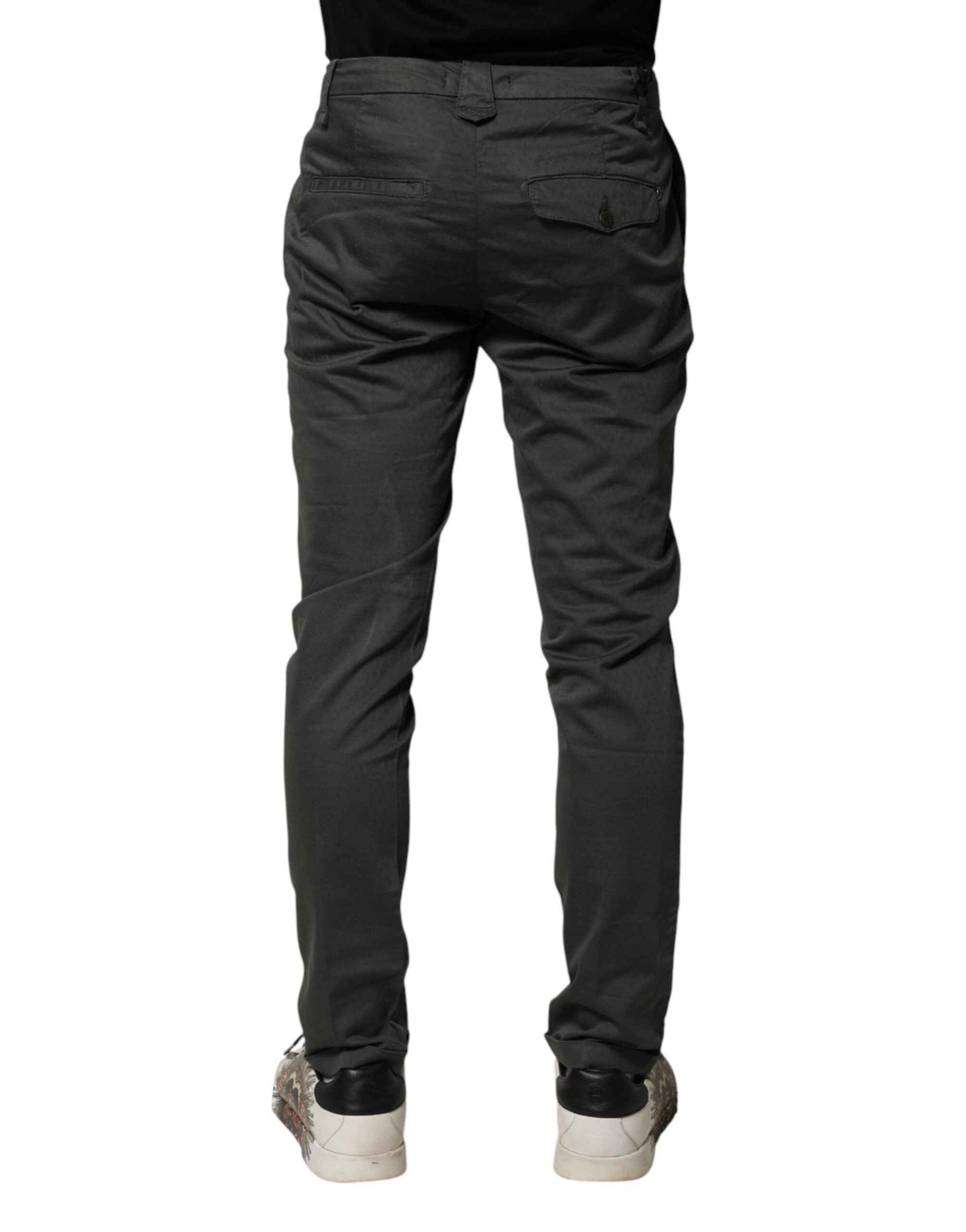 Dondup Dark Gray Cotton Mid Waist Skinny Men Chino Trouser Pants