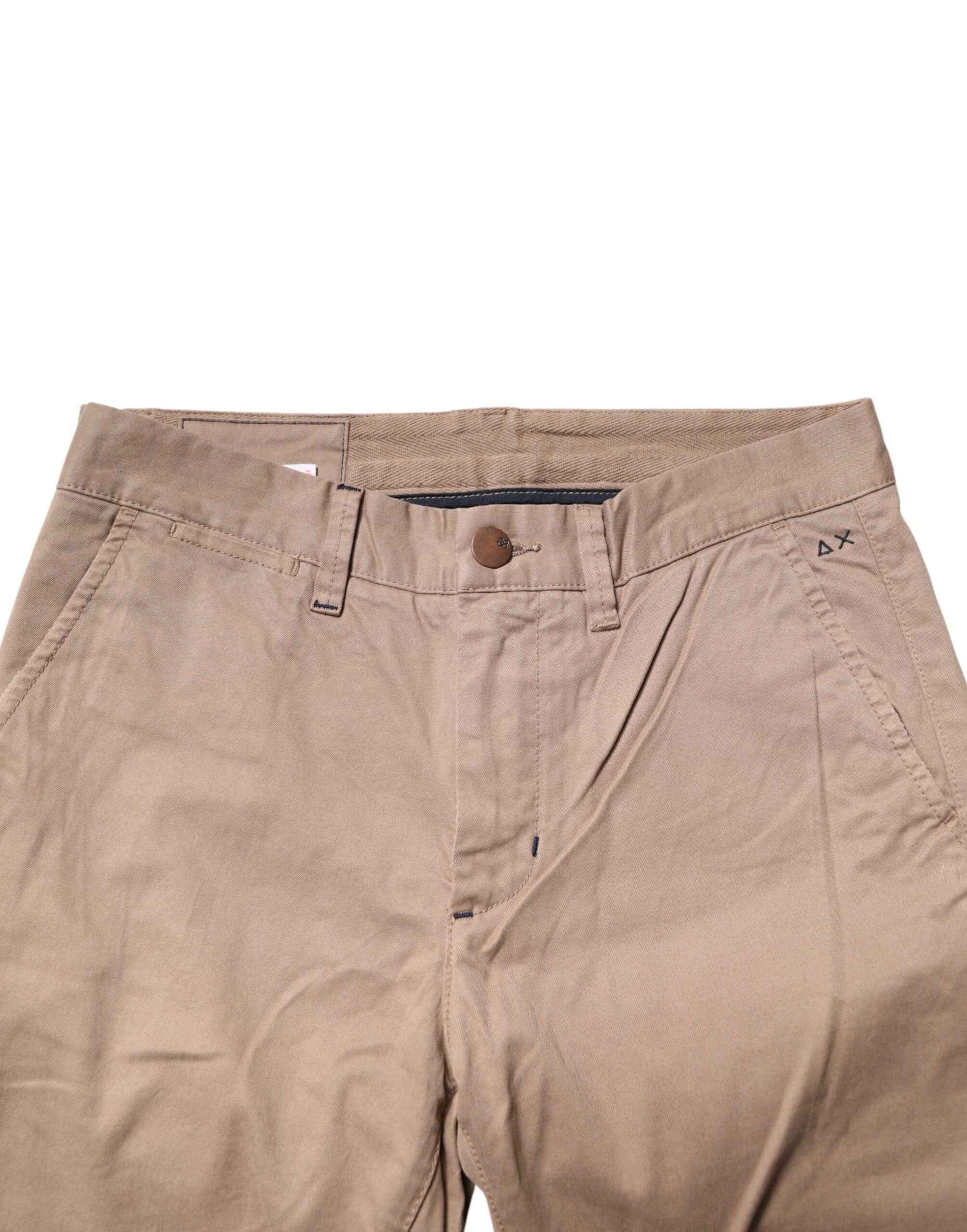 Sun68 Beige Cotton Mid Waist Straight Men Chino Trouser Pants