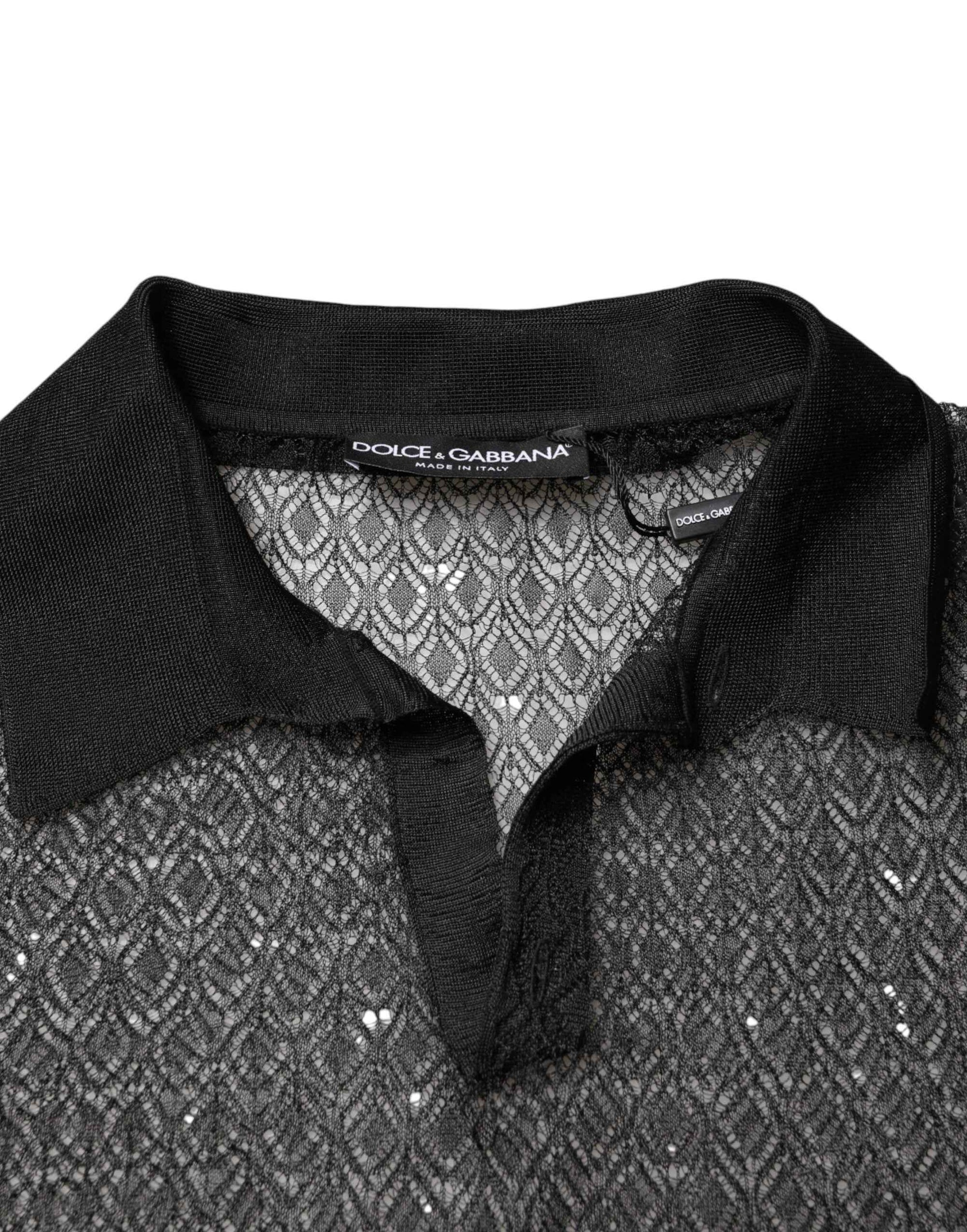 Dolce & Gabbana Black Sheer Short Sleeves Casual Polo  Top