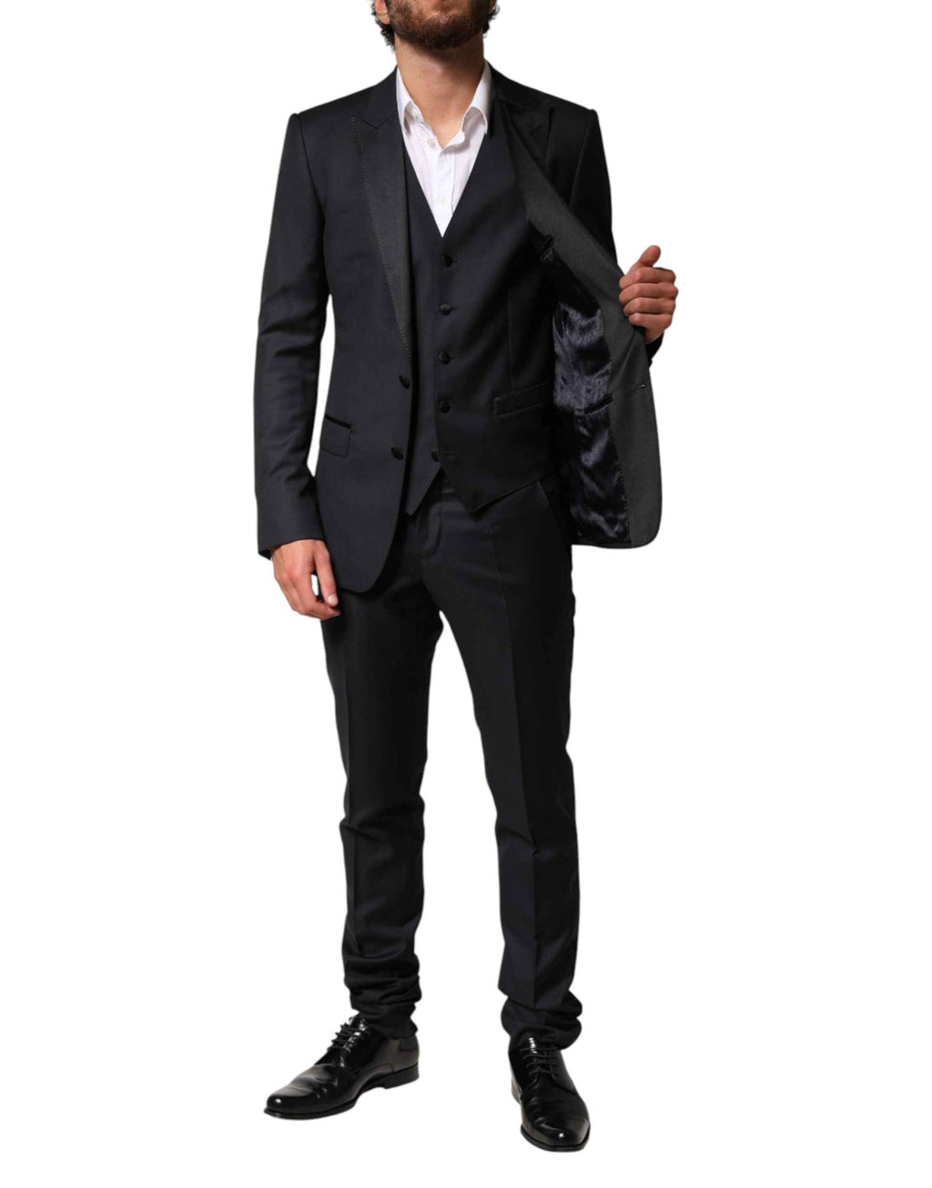 Dolce & Gabbana Black Wool Single Breasted 3 Piece Men Suit