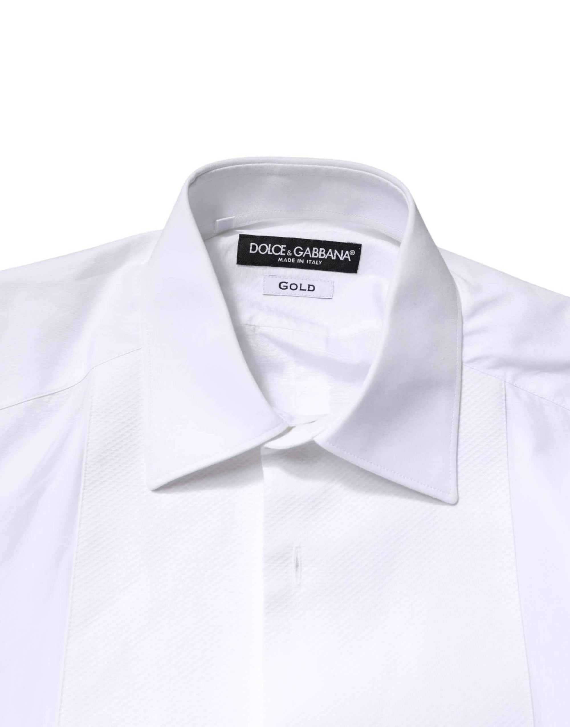 Dolce & Gabbana White Cotton GOLD Collared Dress Bib Formal Shirt