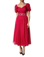 Dolce & Gabbana Pink Silk Embellished A-line Midi Dress