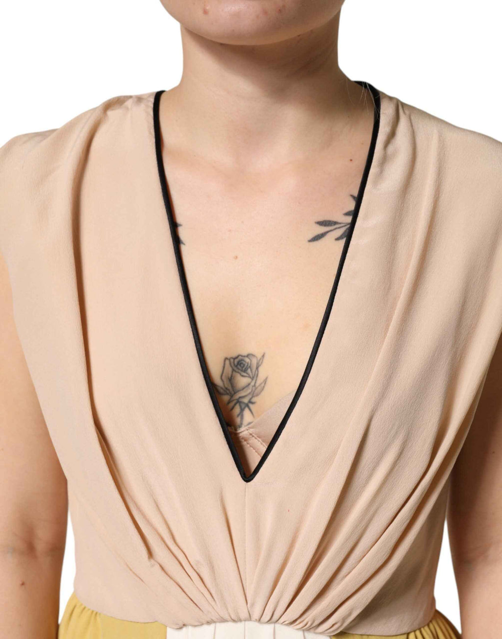 FILOS Multicolor Silk Deep V-neck Sleeveless Knee Length Dress