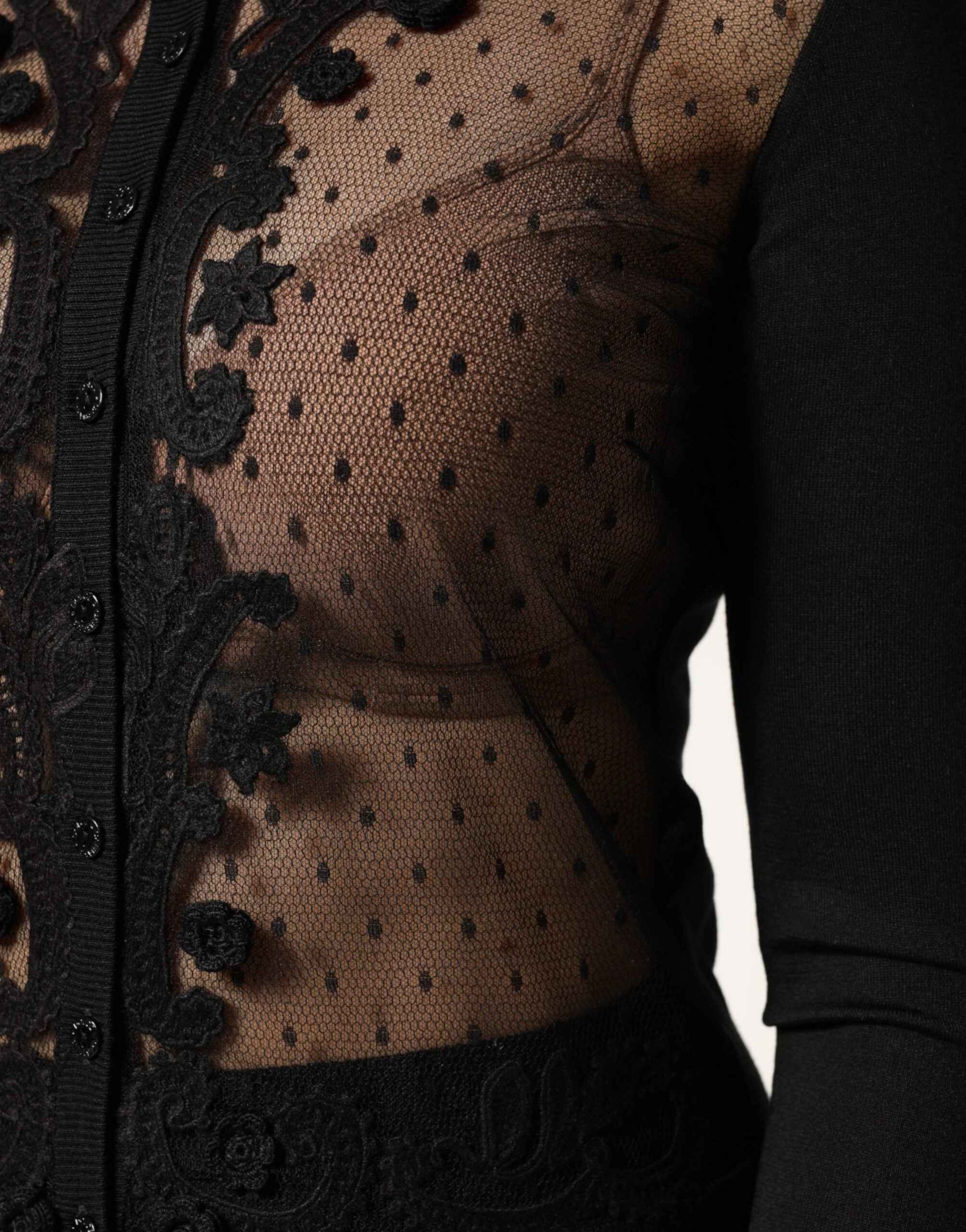 Dolce & Gabbana Black Sheer Button Down Cardigan Sweater