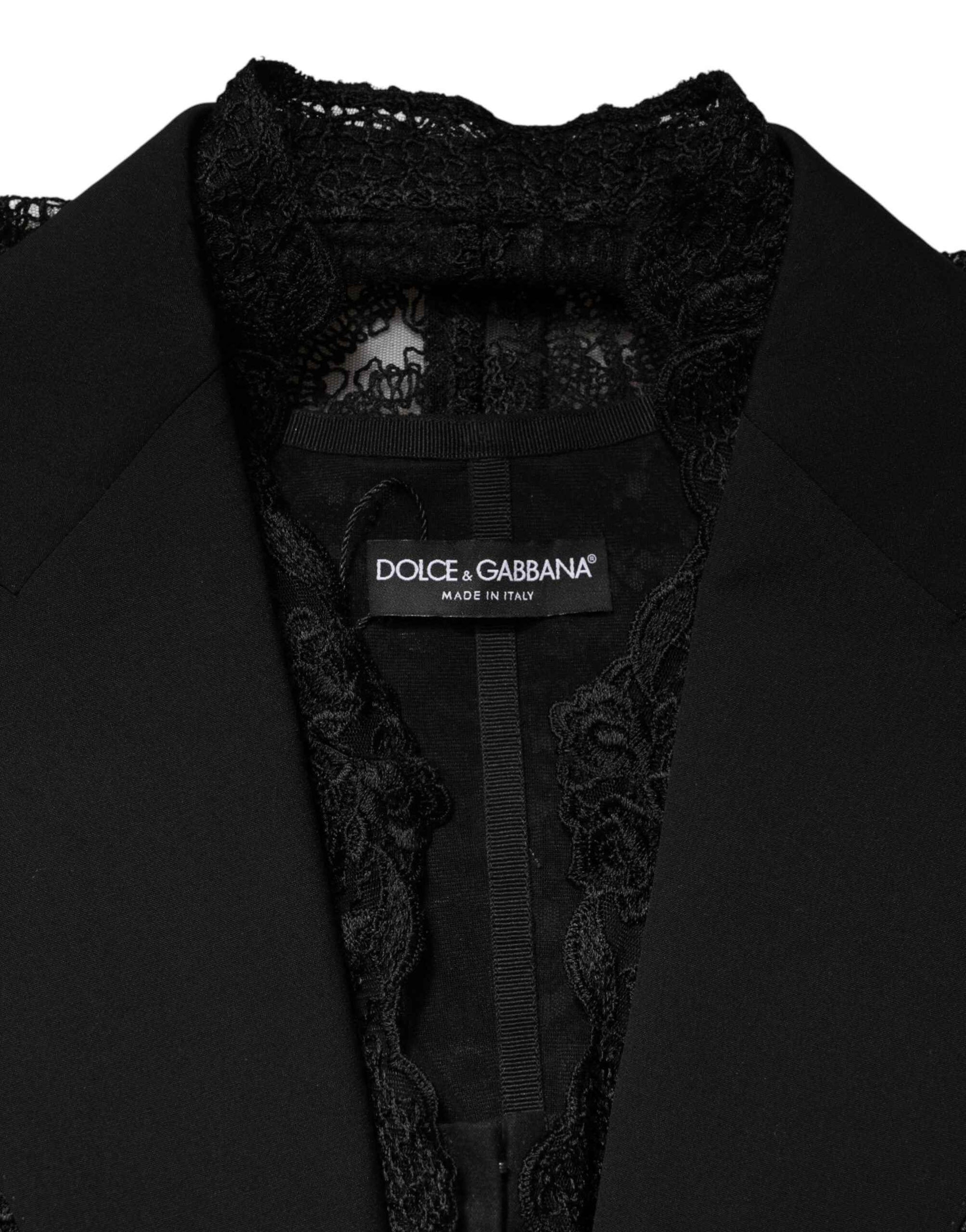 Dolce & Gabbana Black Lace V-neck Slit Hem Gathered Waist Vest Jacket