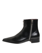 Dolce & Gabbana Black Leather Chelsea Short Ankle Boots Shoes