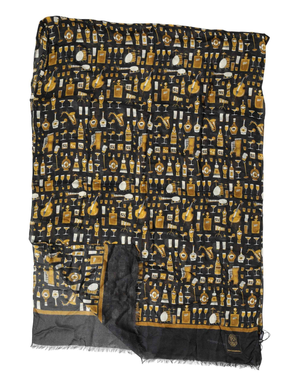 Dolce & Gabbana Black Jazz Club Print Neck Wrap Shawl Scarf