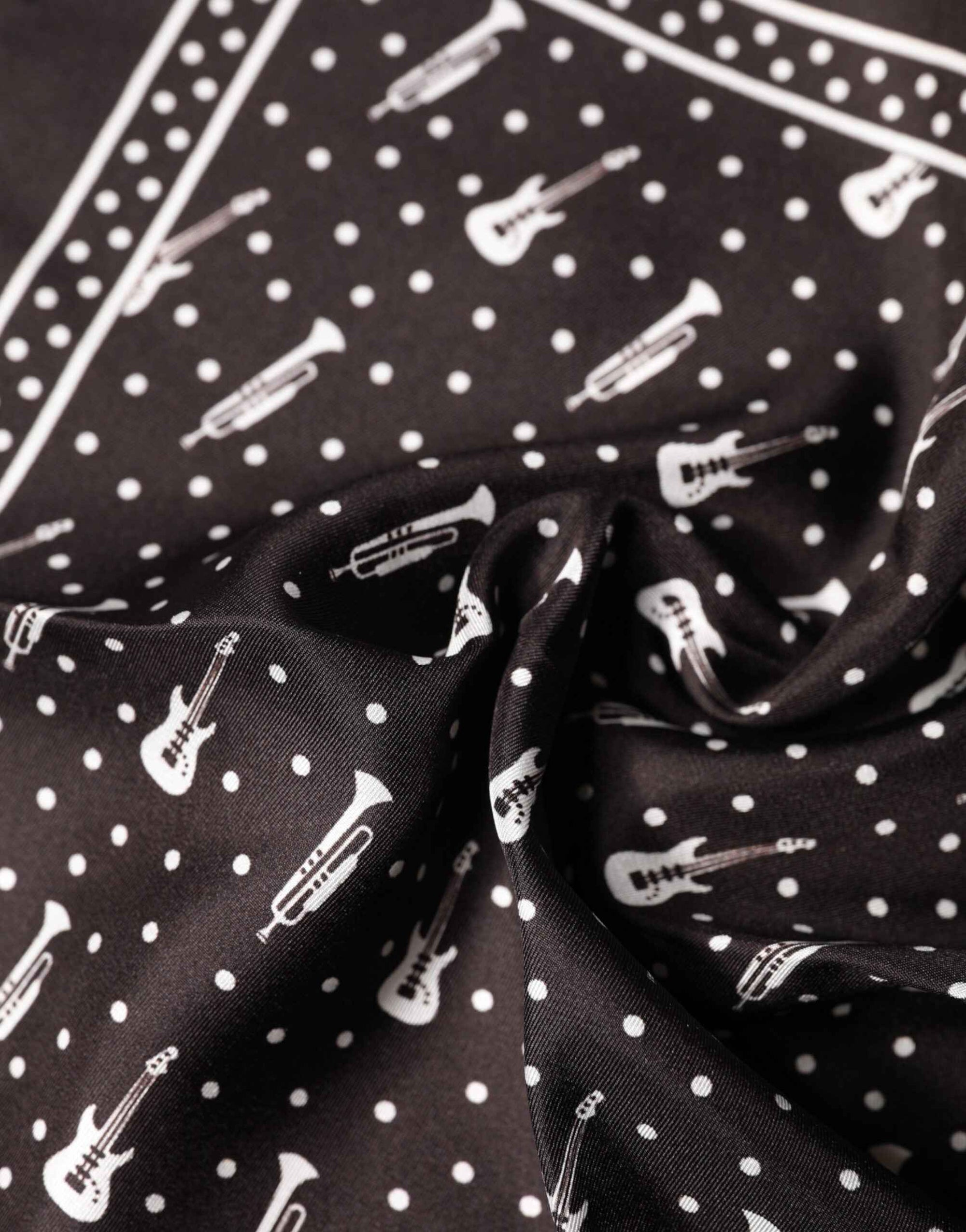 Dolce & Gabbana Black Guitar Trumpet Men Handkerchief Scarf