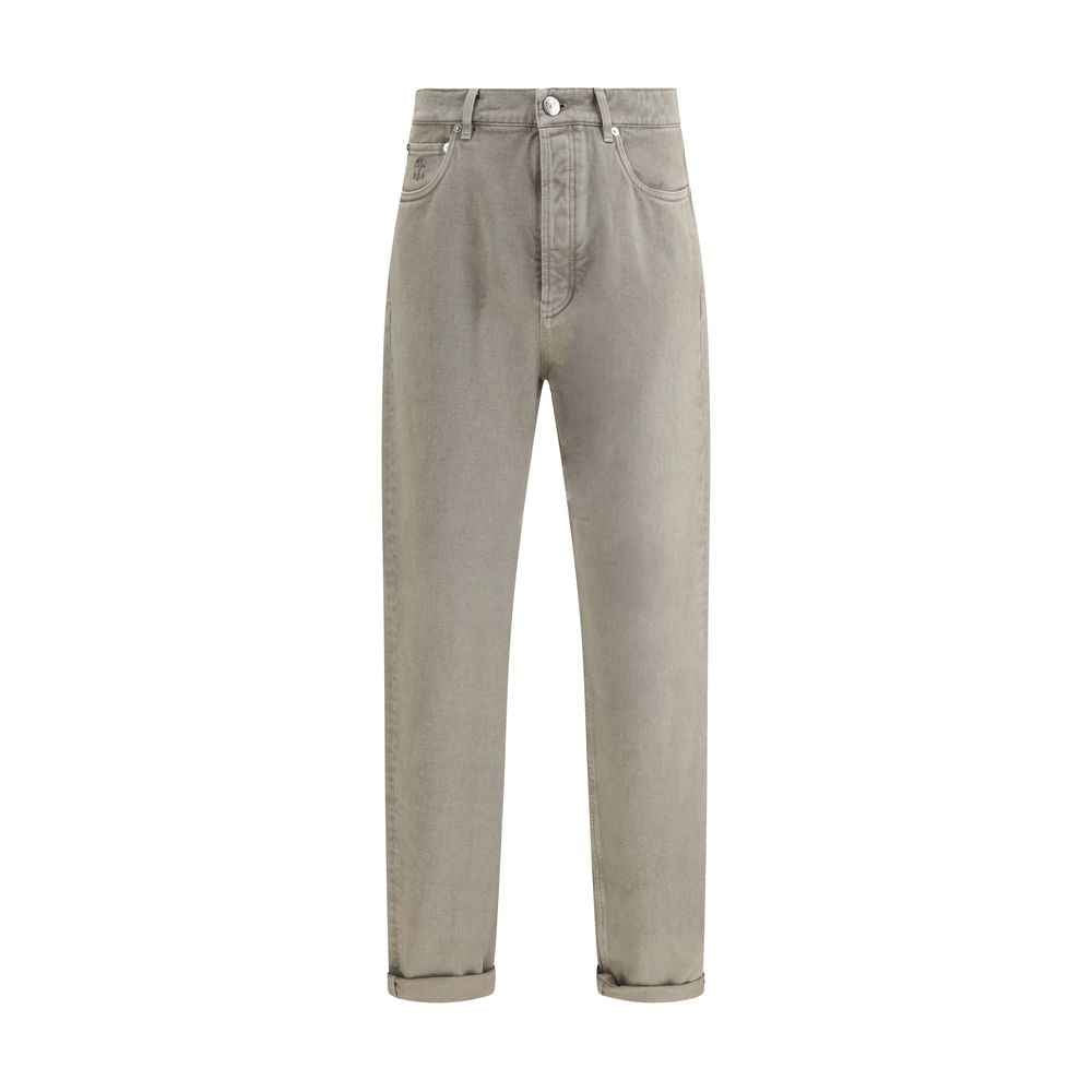 Brunello Cucinelli Bicolor Cotton Straight-Leg Jeans