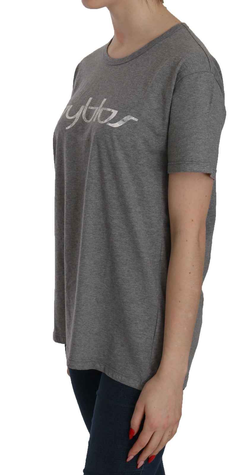 BYBLOS Cotton Grey Short Sleeve Round Neck Top T-shirt Blouse