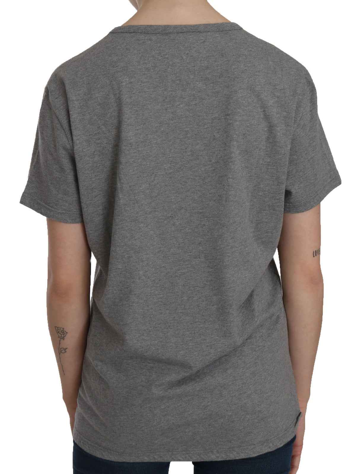 BYBLOS Cotton Grey Short Sleeve Round Neck Top T-shirt Blouse