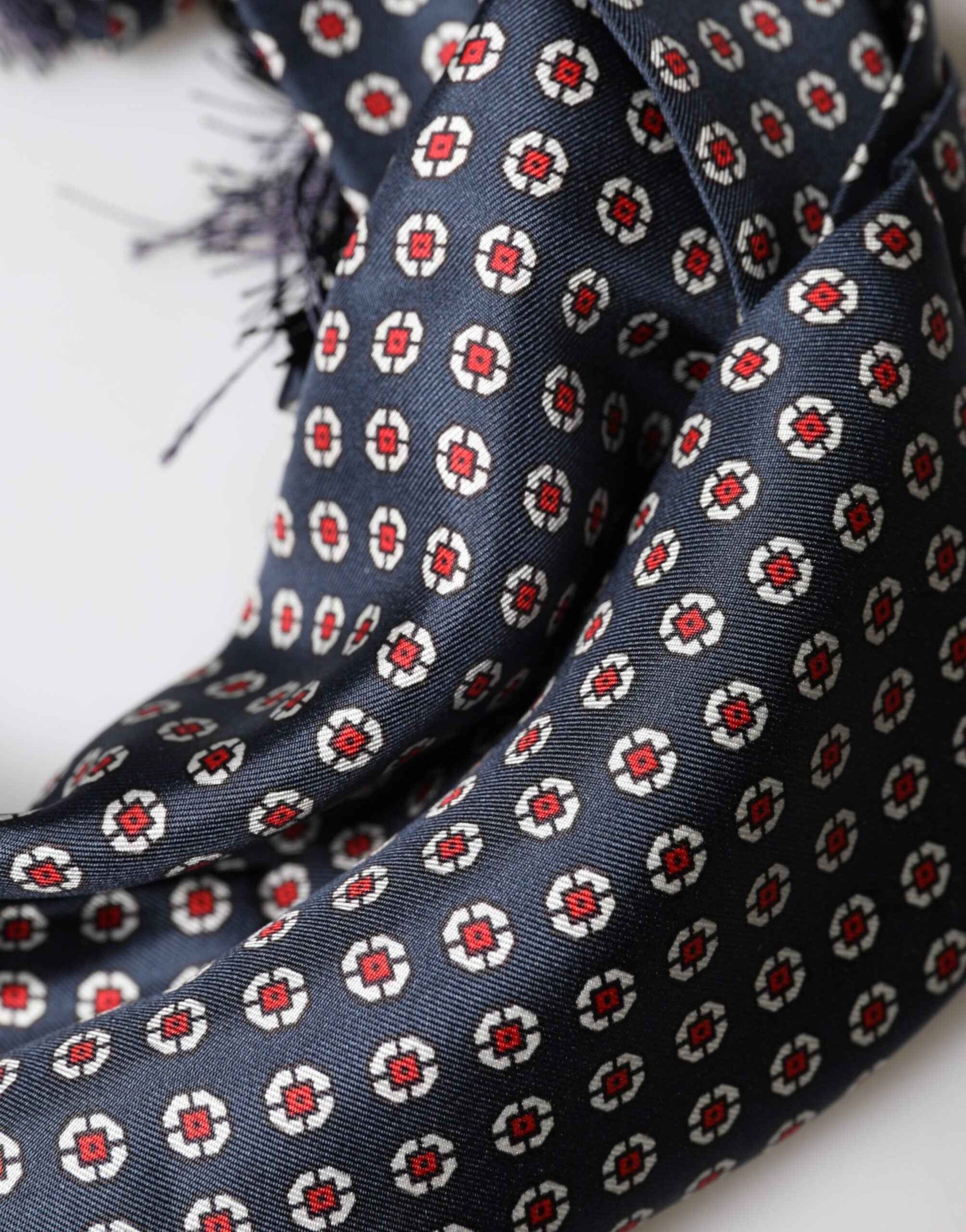 Dolce & Gabbana Black Patterned Fringes Neck Foulard Scarf