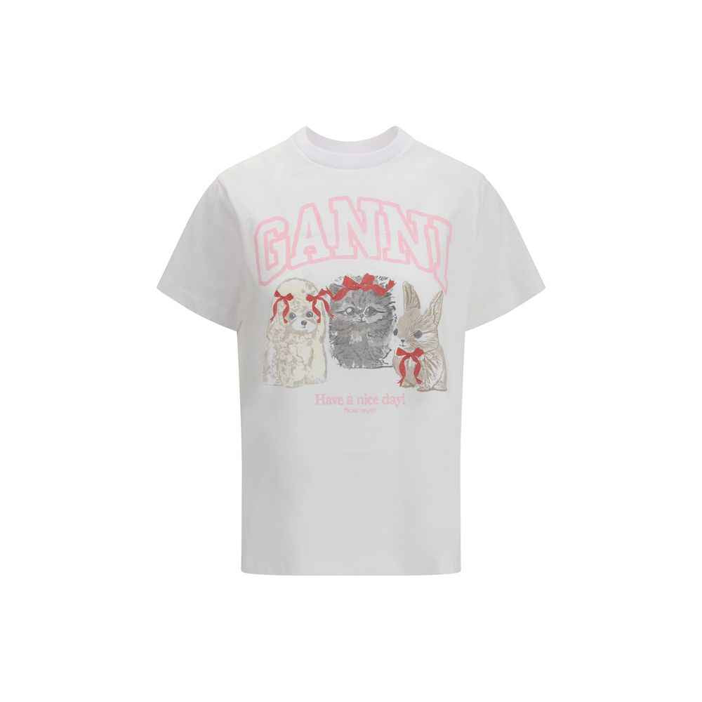 Ganni White Cotton T-Shirt