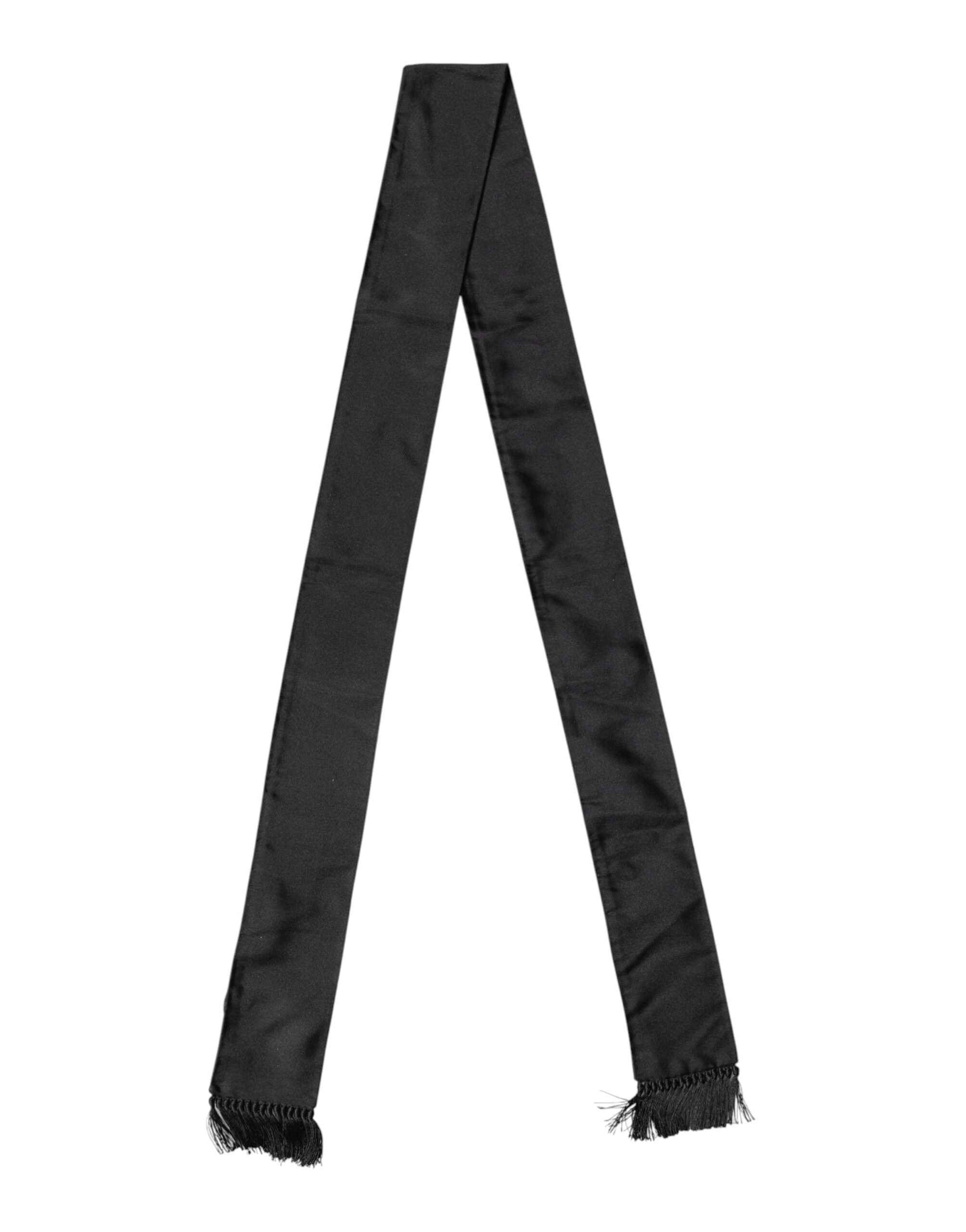 Dolce & Gabbana Black Silk Fringes Neck Wrap Foulard Scarf