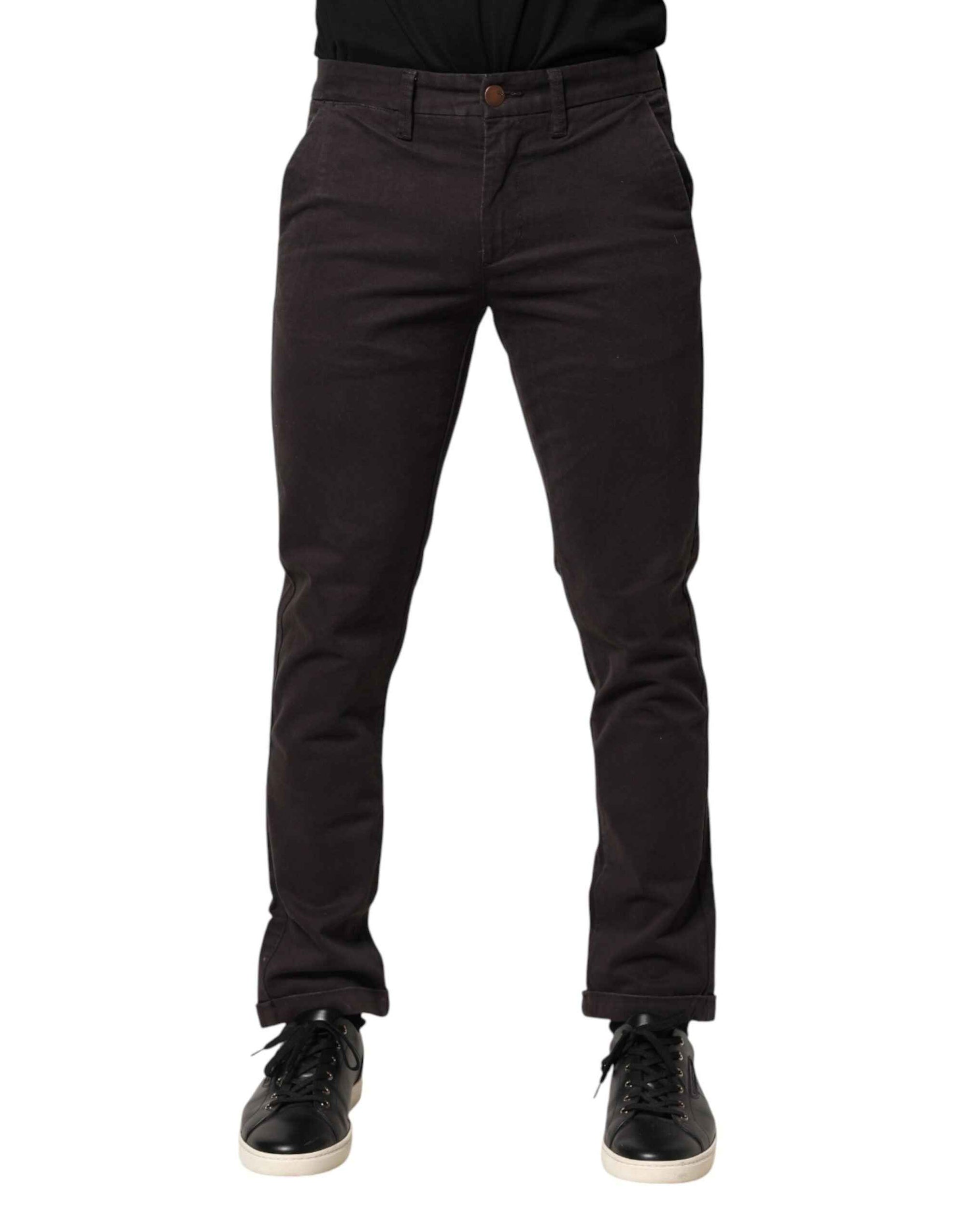 Sun68 Dark Brown Cotton Stretch Skinny Mid Waist Men Trouser Pants