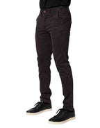 Sun68 Dark Brown Cotton Stretch Skinny Mid Waist Men Trouser Pants