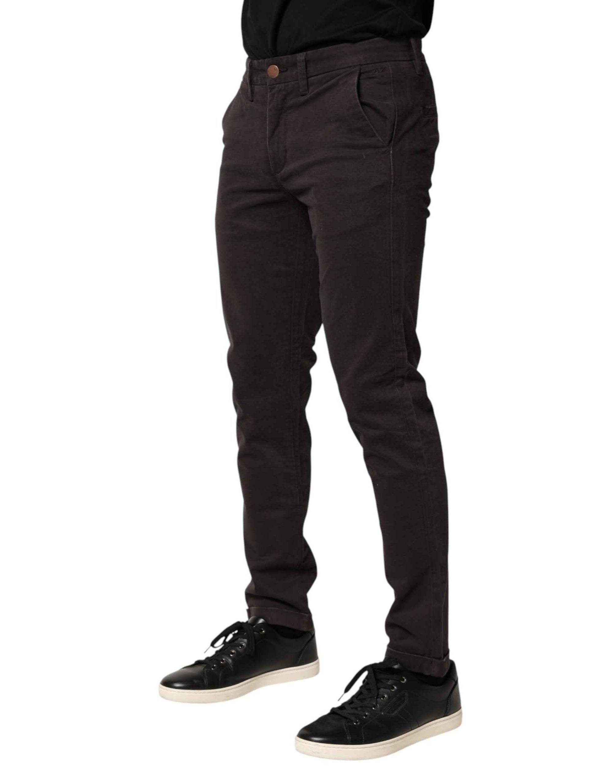 Sun68 Dark Brown Cotton Stretch Skinny Mid Waist Men Trouser Pants