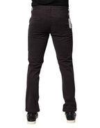 Sun68 Dark Brown Cotton Stretch Skinny Mid Waist Men Trouser Pants