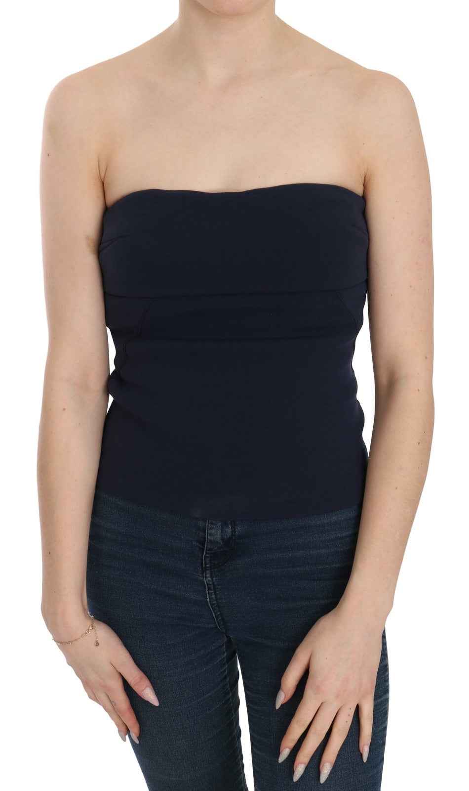 Costume National Strapless Zipper Back Tube Top Blouse