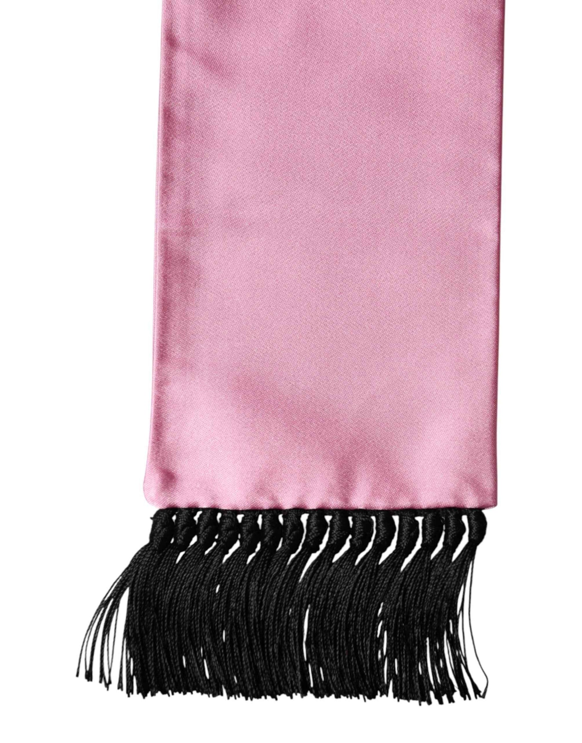 Dolce & Gabbana Pink Silk Fringes Neck Wrap Foulard Scarf