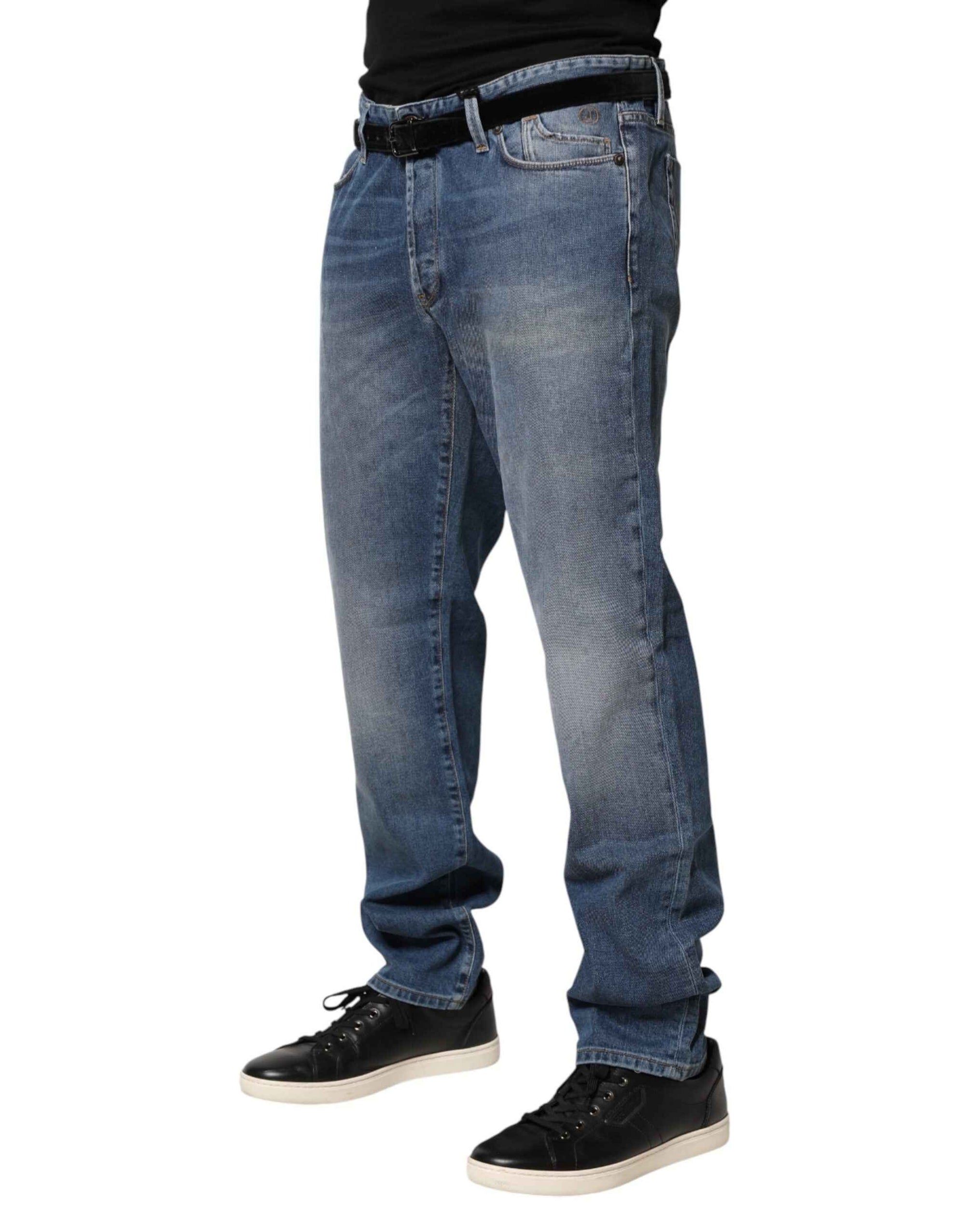 Jeckerson Blue Washed Mid Waist Straight Men Denim Trouser Jeans