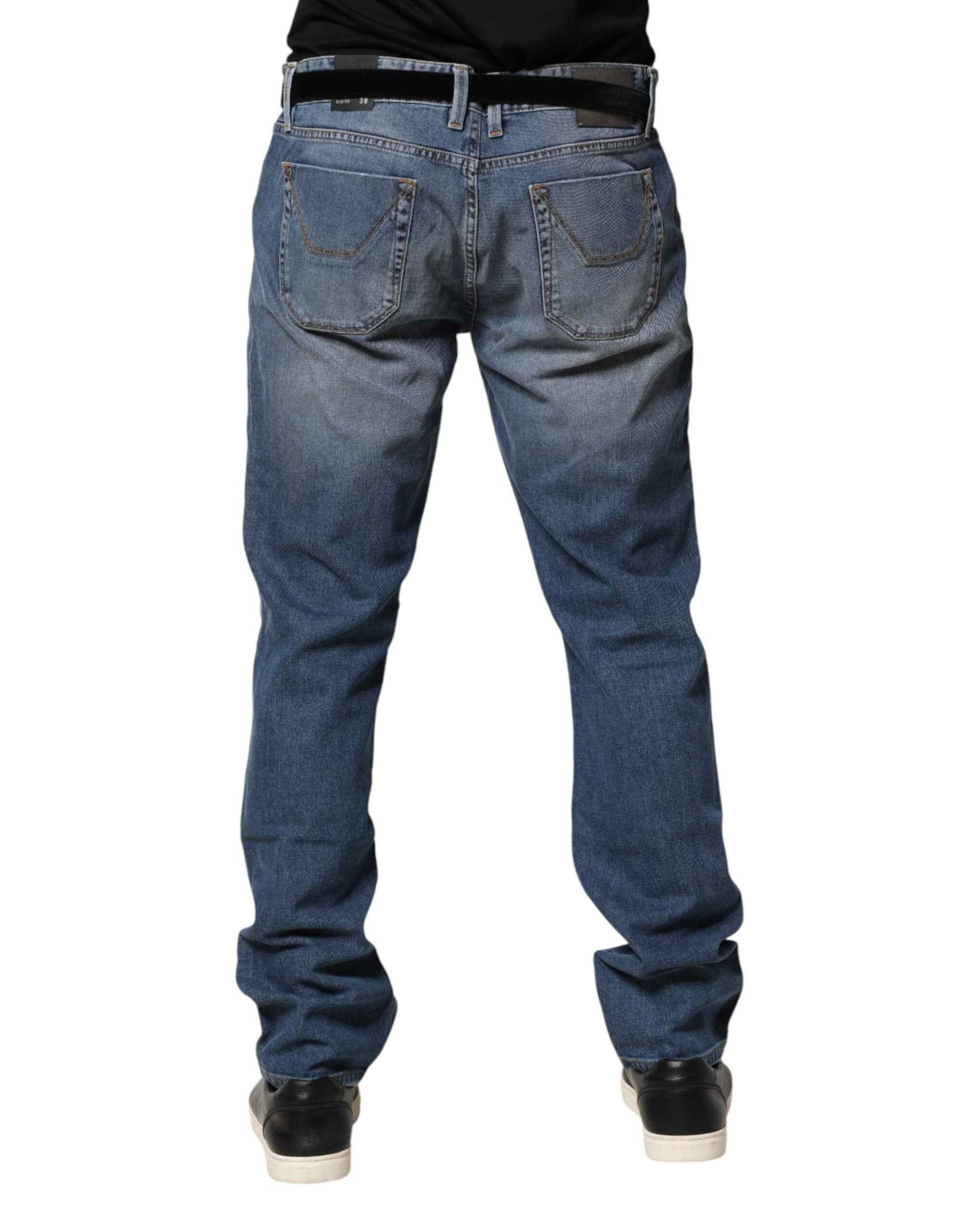 Jeckerson Blue Washed Mid Waist Straight Men Denim Trouser Jeans