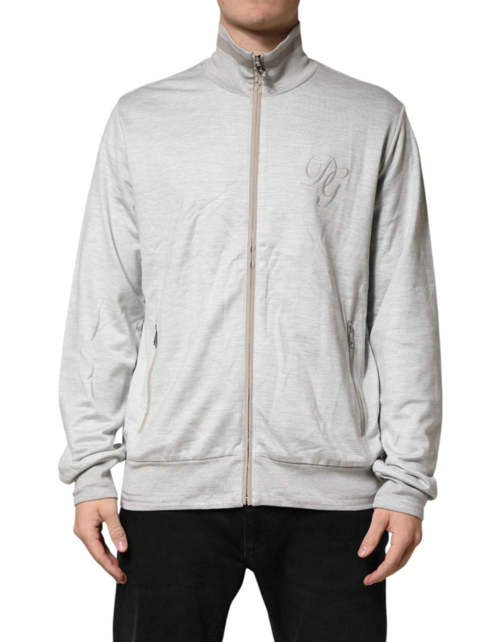 Dolce & Gabbana Light Gray Cotton Zipped Cardigan Sweater