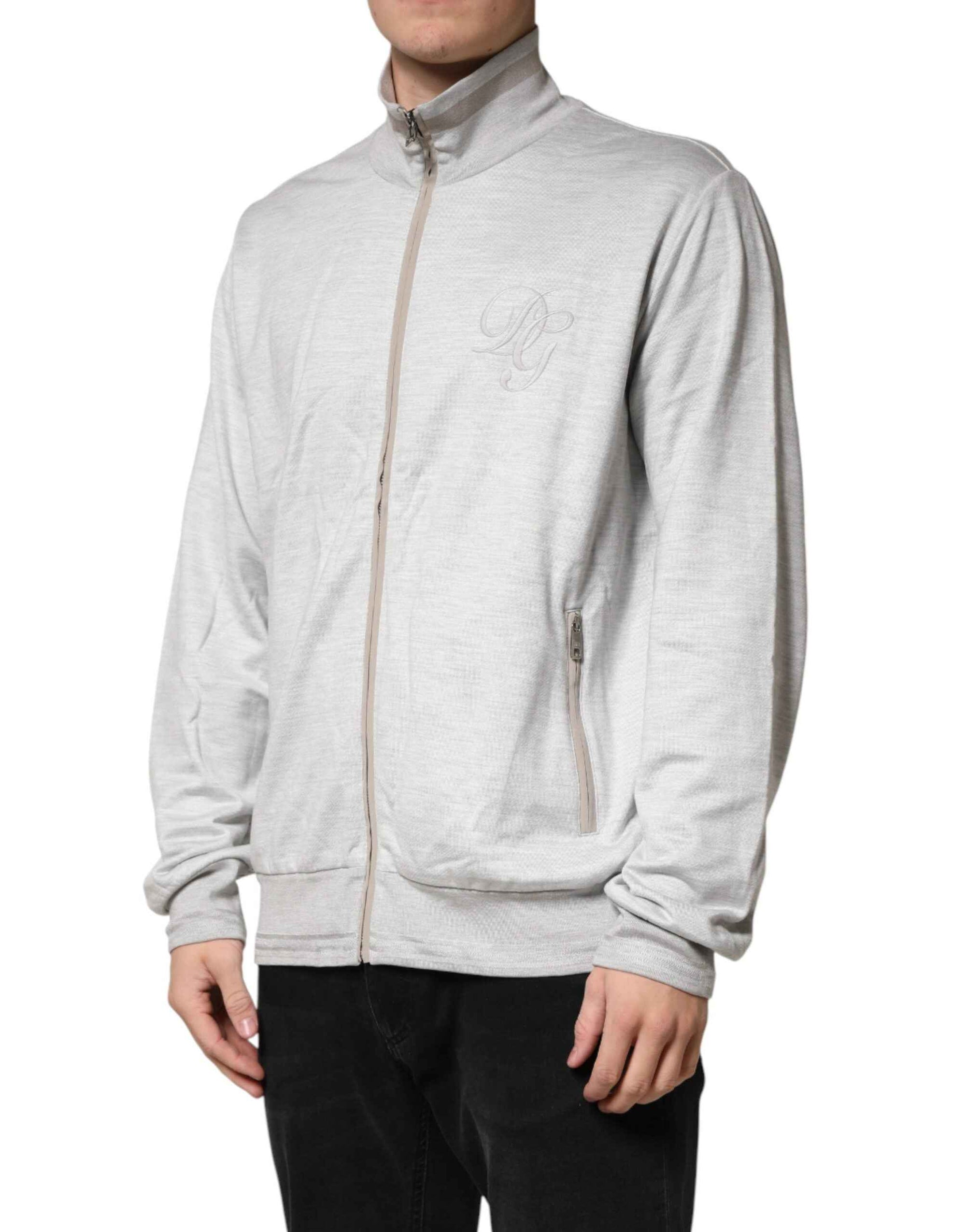 Dolce & Gabbana Light Gray Cotton Zipped Cardigan Sweater