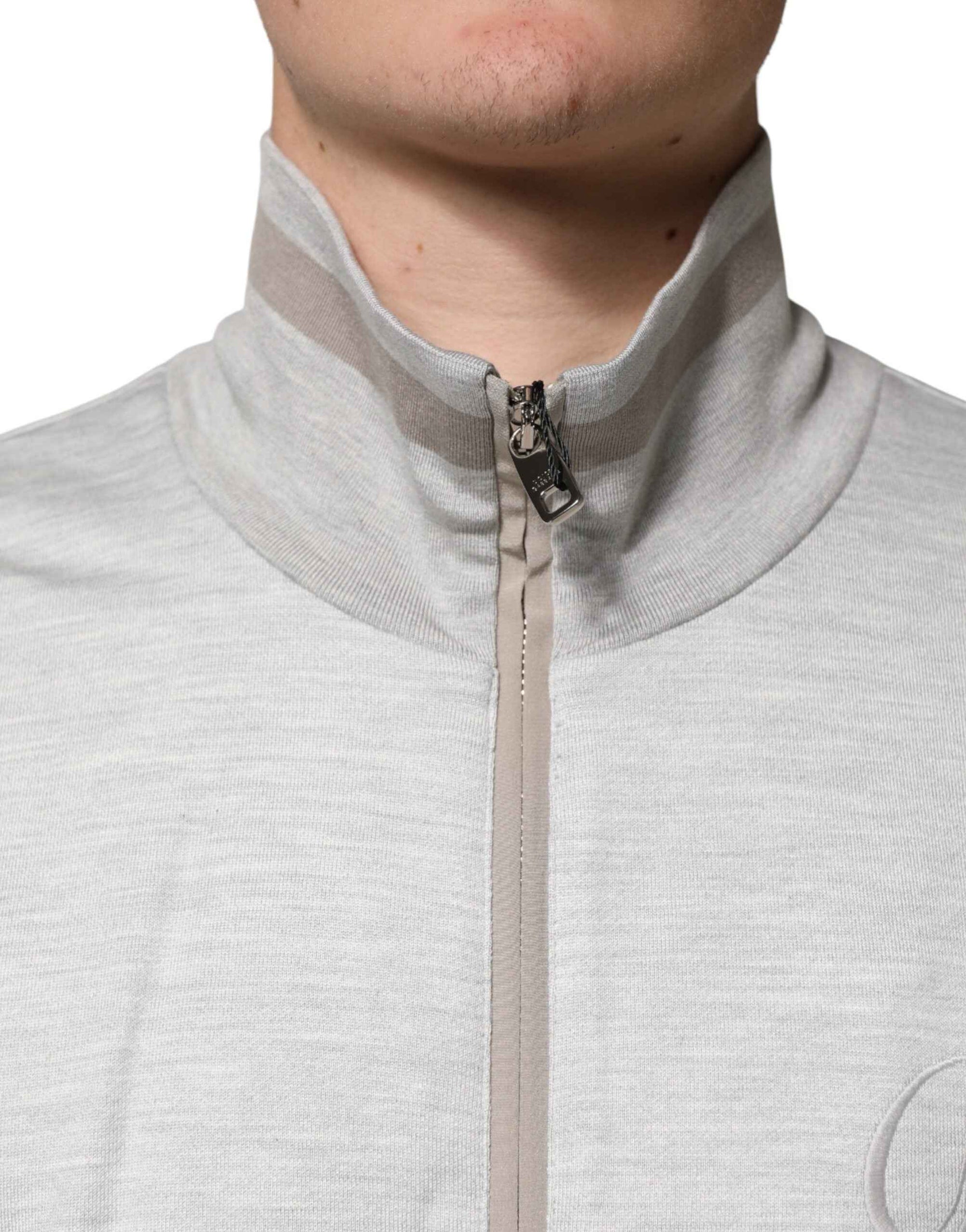 Dolce & Gabbana Light Gray Cotton Zipped Cardigan Sweater