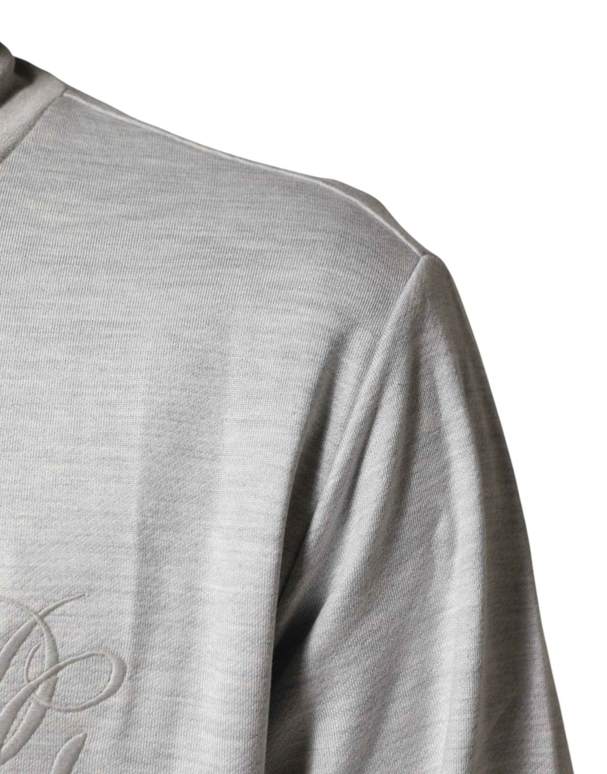Dolce & Gabbana Light Gray Cotton Zipped Cardigan Sweater