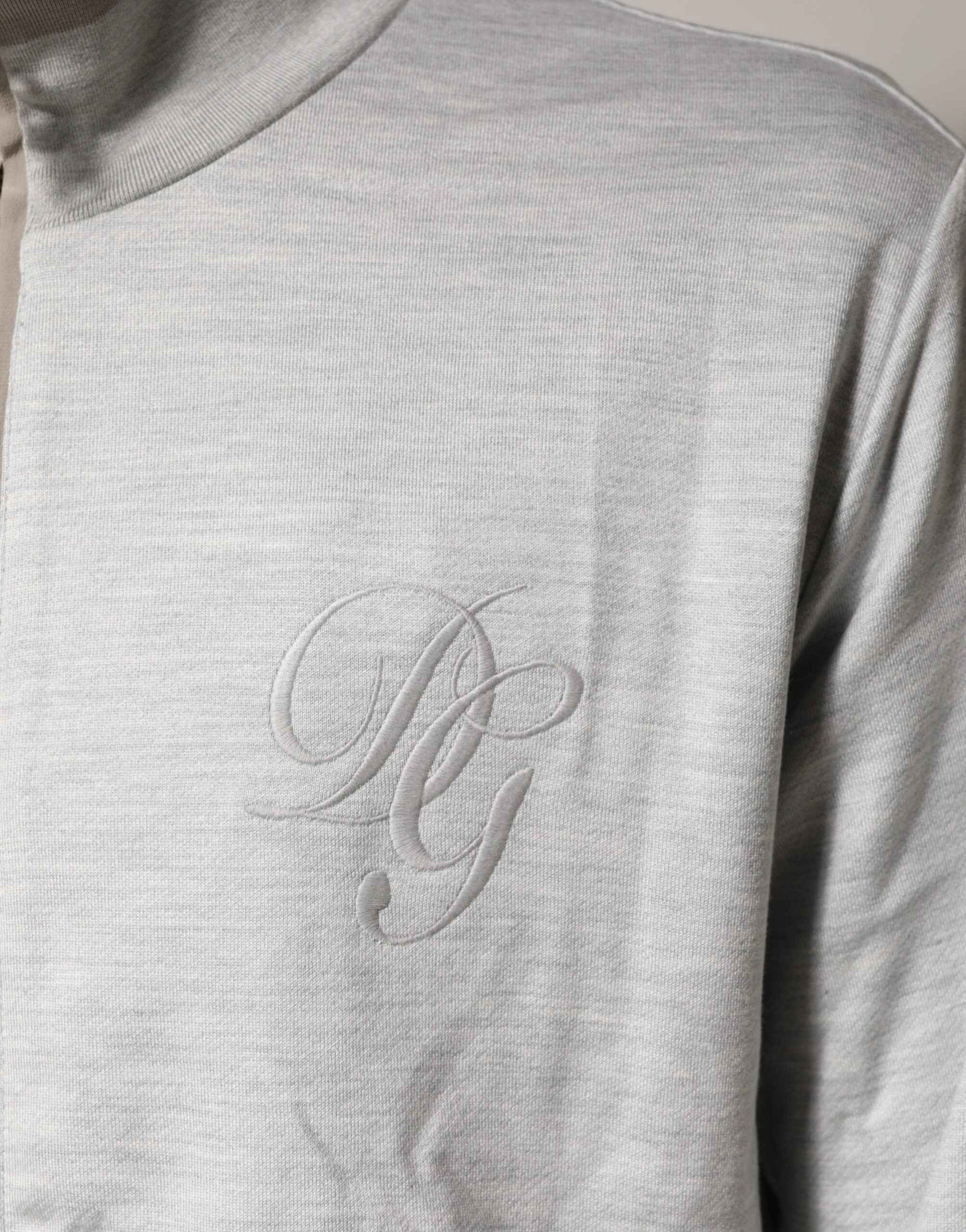 Dolce & Gabbana Light Gray Cotton Zipped Cardigan Sweater