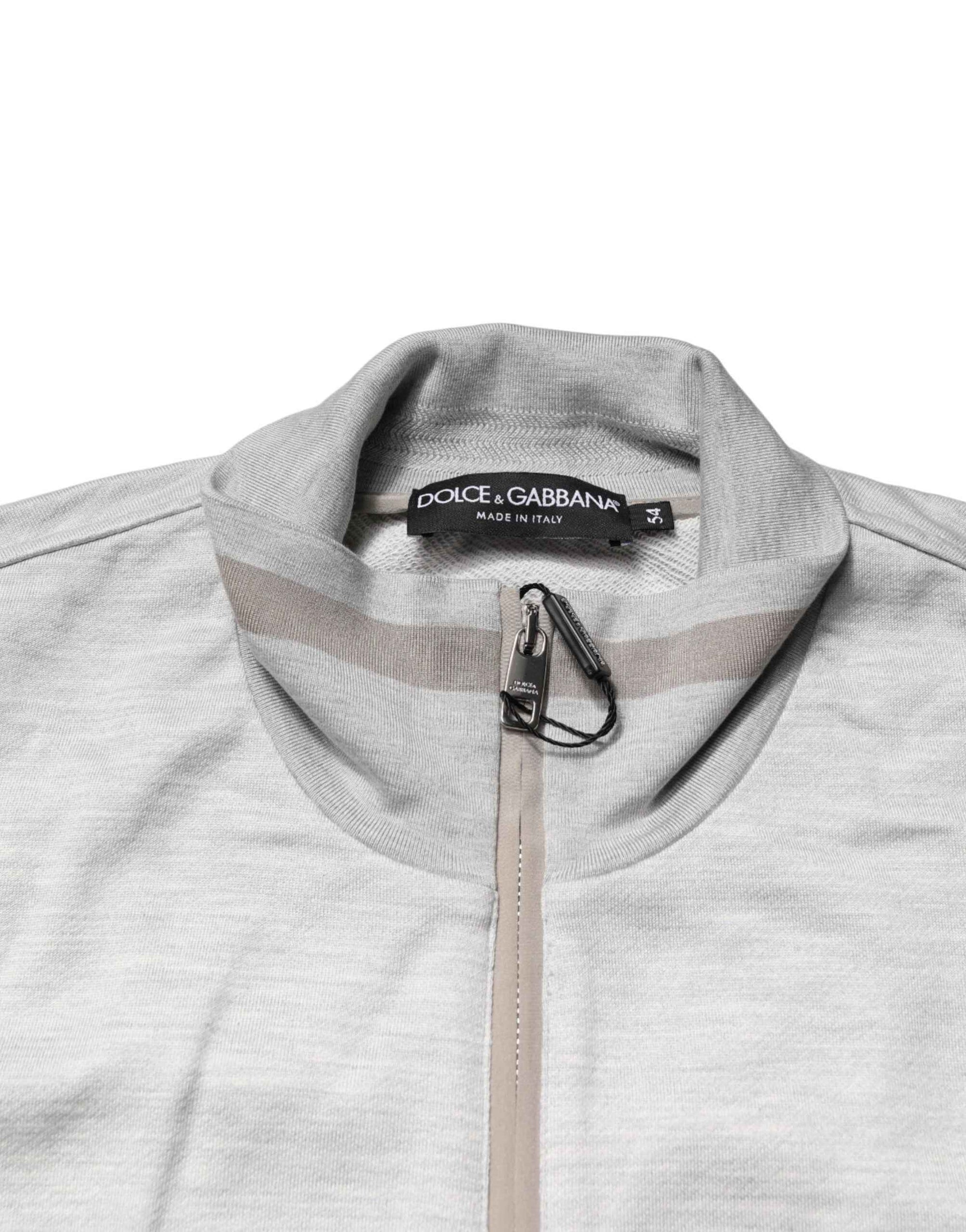 Dolce & Gabbana Light Gray Cotton Zipped Cardigan Sweater