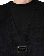 Dolce & Gabbana Black Cotton V-Neck Men Sweatshirt Sweater