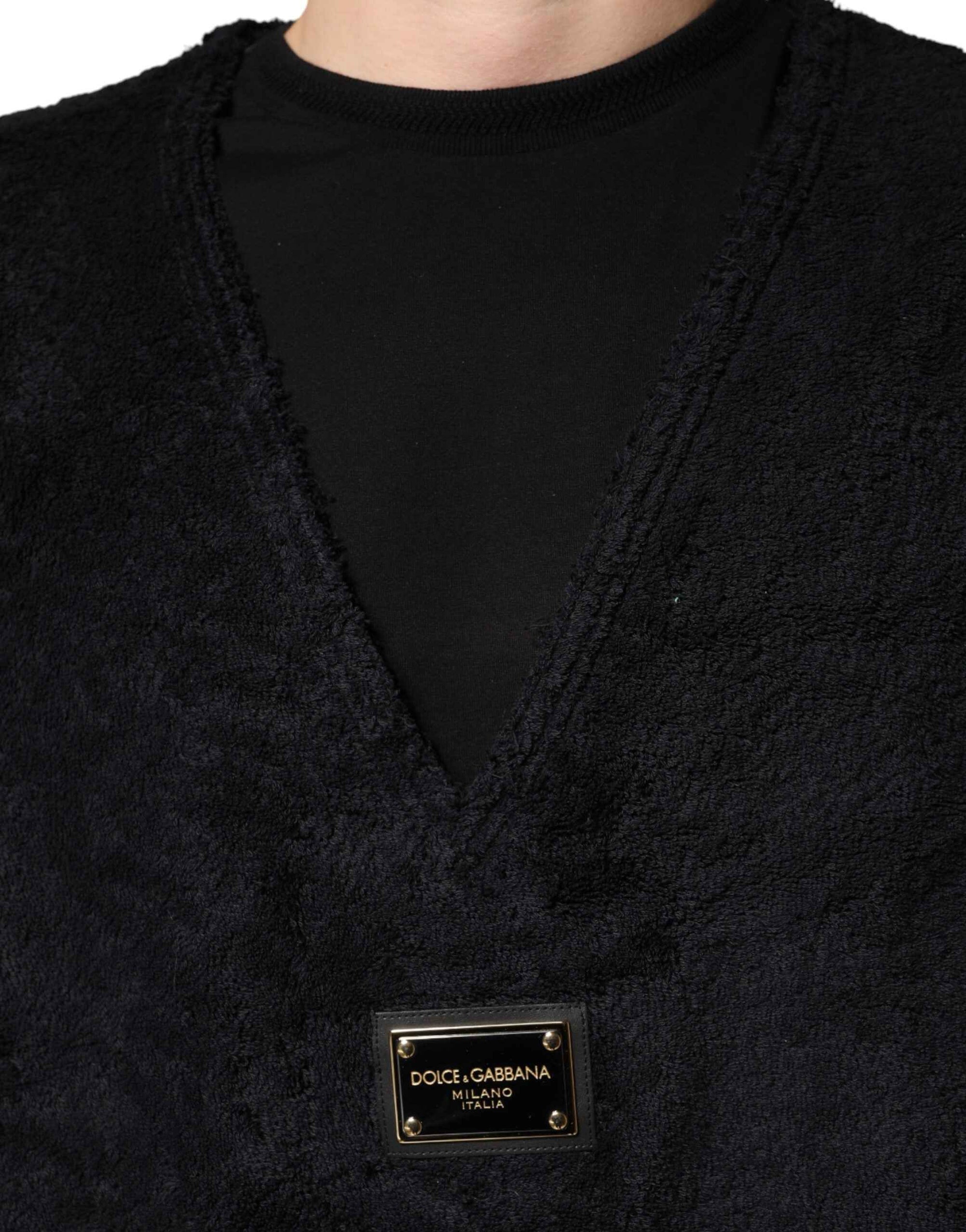 Dolce & Gabbana Black Cotton V-Neck Men Sweatshirt Sweater