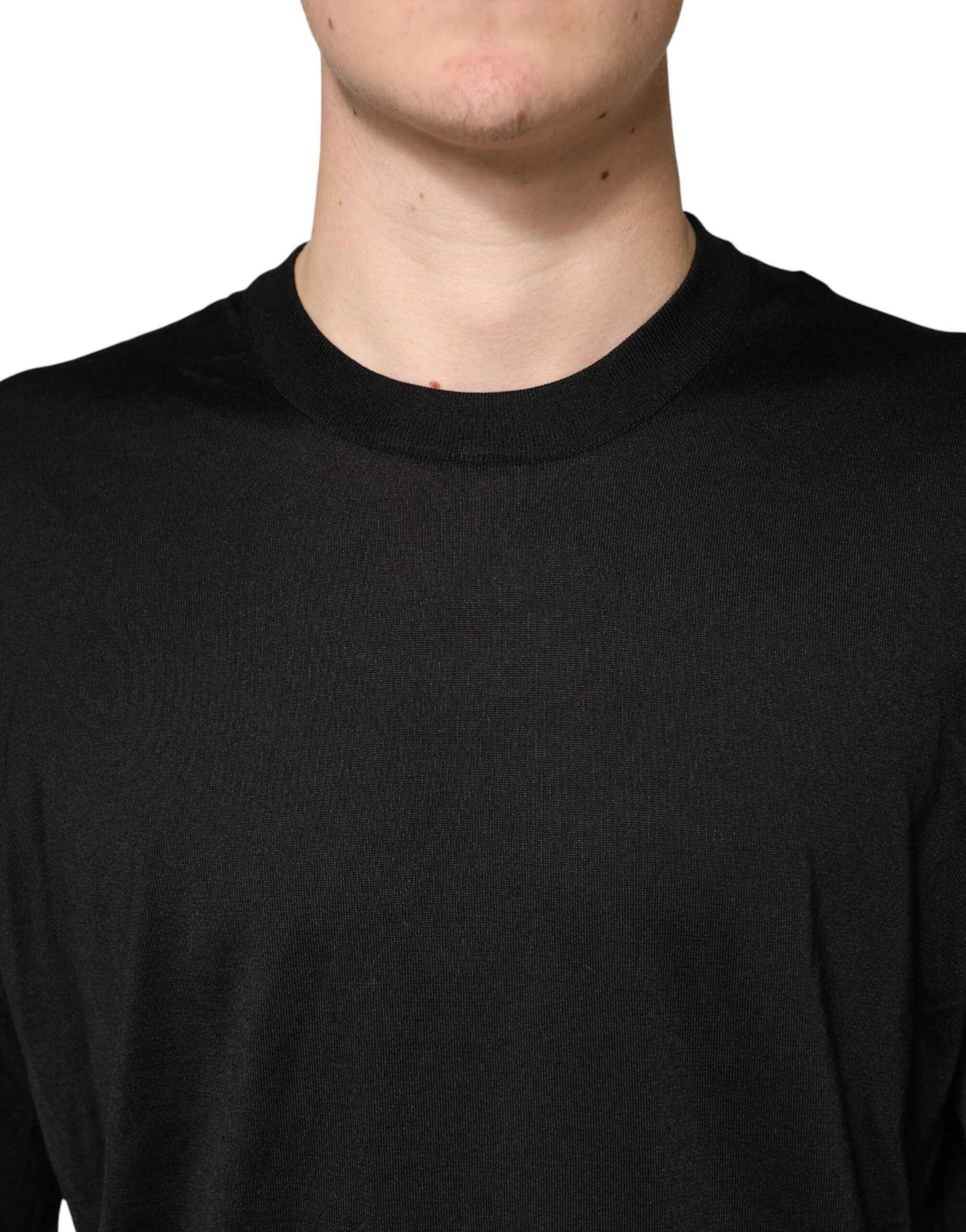 Dolce & Gabbana Black Silk Men Crew Neck Pullover Sweater