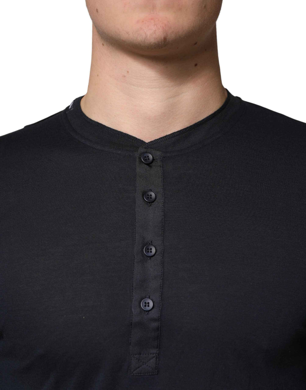 Dolce & Gabbana Dark Blue Cotton Henley Long Sleeves T-Shirt