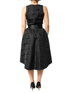 John Richmond Black Jacquard Deep V-neck Sleeveless 2 Pc Dress