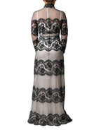 Dolce & Gabbana Black White Lace Silk Blend MaxiSheath Dress