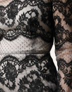 Dolce & Gabbana Black White Lace Silk Blend MaxiSheath Dress