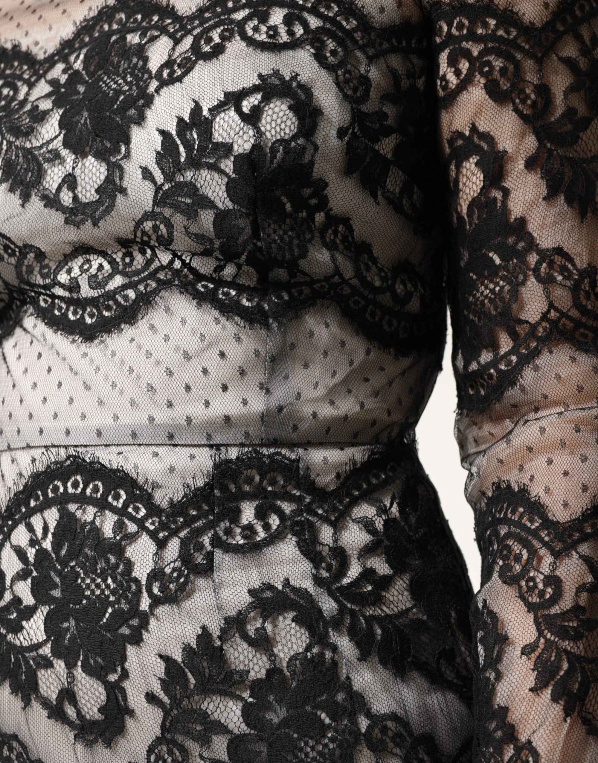 Dolce & Gabbana Black White Lace Silk Blend MaxiSheath Dress