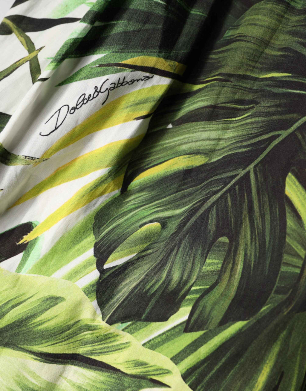 Dolce & Gabbana Green Leaves Print Cotton Halter Midi Dress