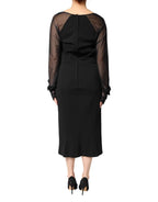 Dolce & Gabbana Black Sheer Yoke Rosette Sheath Midi Dress