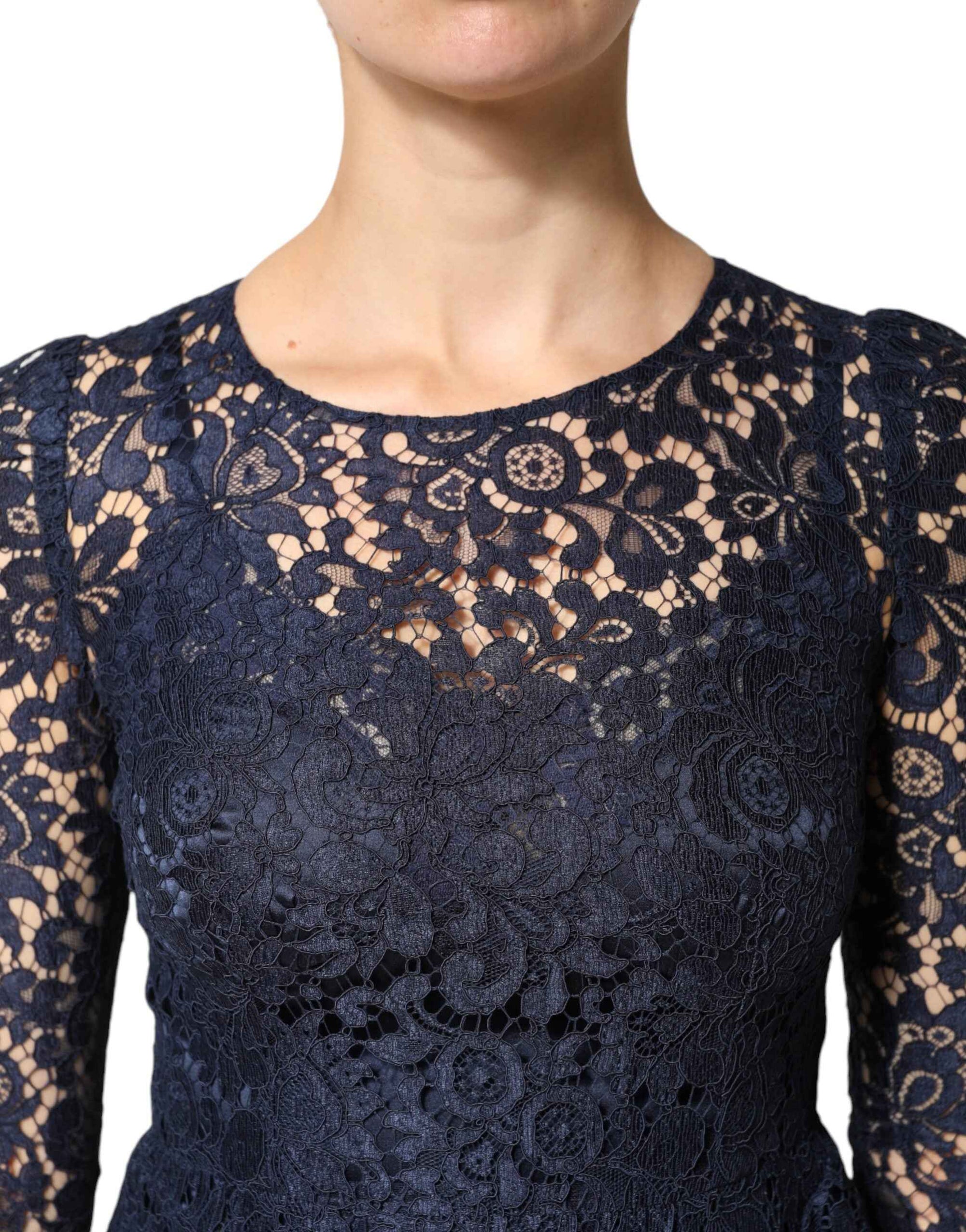 Dolce & Gabbana Blue Lace Ruffle A-line Knee Length Dress